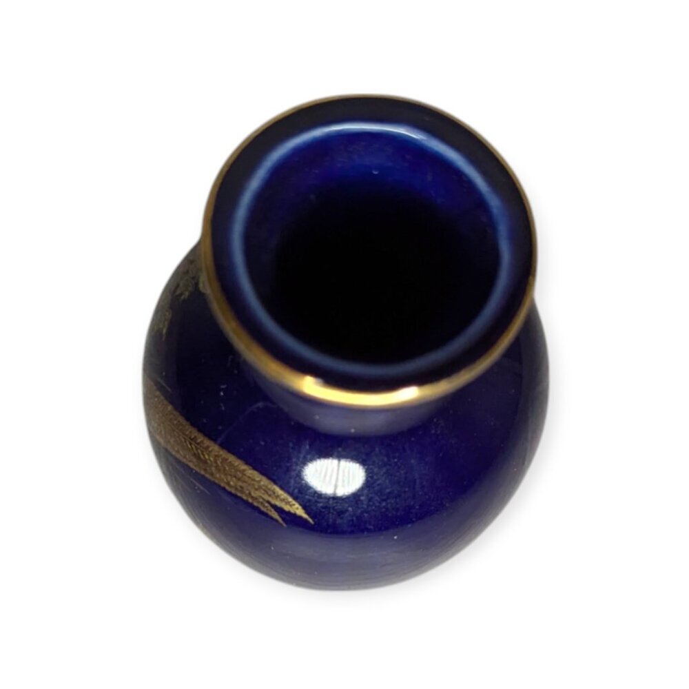 Vintage Blue Floral & Bird Glazed Porcelain Made in Japan Small Bud Vase - Picture 5 of 8